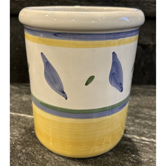 Williams Sonoma TOURNESOL Kitchen Utensil Holder Crock Made In Italy Pottery 6” - Picture 2 of 6